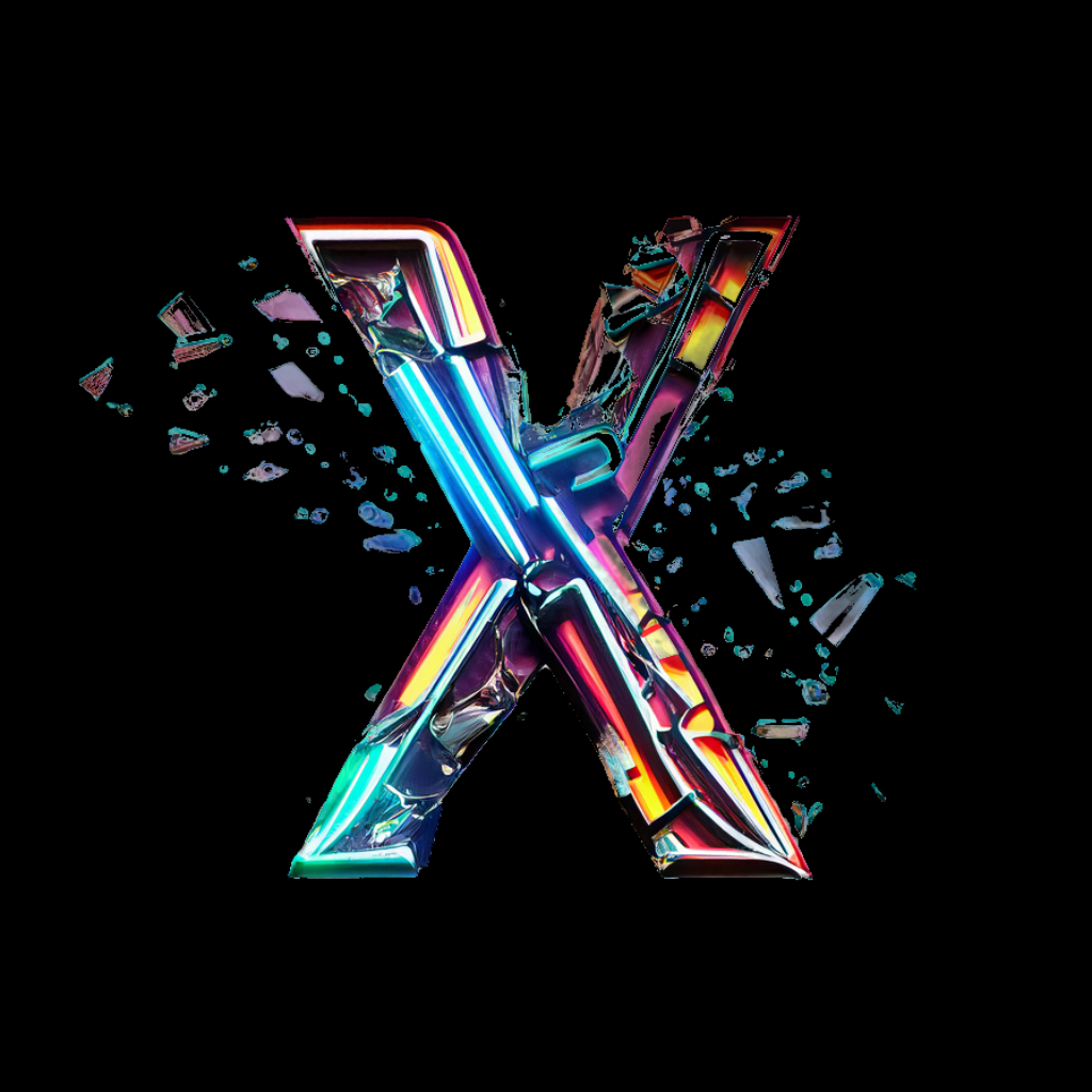 Firefly X-broken neon glowing text with broken glass 45875